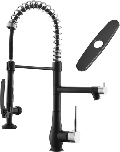 Miniatura 9 de GIMILI Grifo de cocina negro mate con rociador extraíble de una sola manija grifo de fregadero de cocina de alta presión grifos de cocina