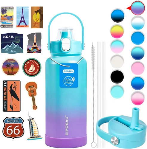 Miniatura 43 de Botella de agua aislada con tapa, bota y calcomanías, botella de acero inoxidable de 24 onzas, sin sudor, mantiene el frío las 24 horas, botella