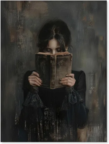 Haitunone Arte de Pared de Lectura Femenina Victoriana Academia Oscura Libros Melancólicos Póster Pintura al Óleo Antigua Impresiones en Lienzo para