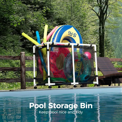 Miniatura 8 de Contenedor de almacenamiento para piscina, 105 galones, soporte para fideos, juguetes, flotadores, toallas, organizador de malla para equipos