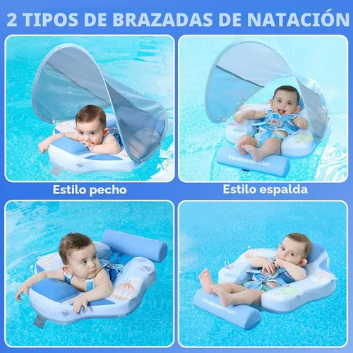Miniatura 6 de GENTEACO Mambobaby Flotador de natación para bebé con toldo, flotador no inflable para piscina infantil con cola, de 3 a 24 meses, evita voltearse