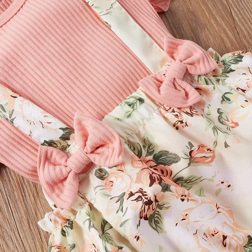 Miniatura 5 de CIYCUIT Ropa de verano para niña recién nacida camiseta acanalada con volantes florales pantalones cortos con tirantes trajes de diadema