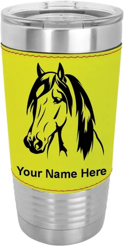 Miniatura 16 de LaserGram Vaso aislado al vacío de 20 onzas, cabeza de caballo 1, grabado personalizado incluido (cuero sintético, rústico)