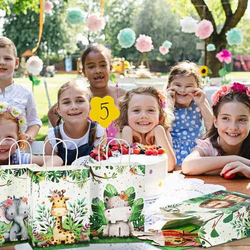 Miniatura 4 de Pajean Bolsas de Golosinas Safari Animales de la Selva Bolsas de Favores de Fiesta con Asas Estampado de Animales del Zoológico Dulces de Favores