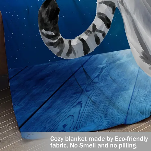 Miniatura 4 de Manta de Forro Polar de 50"x40", Suave, Acogedora, Cálida, Manta de Franela de Felpa Difusa, Tigre Blanco Siberiano Bajo la Noche Estrellada Azul