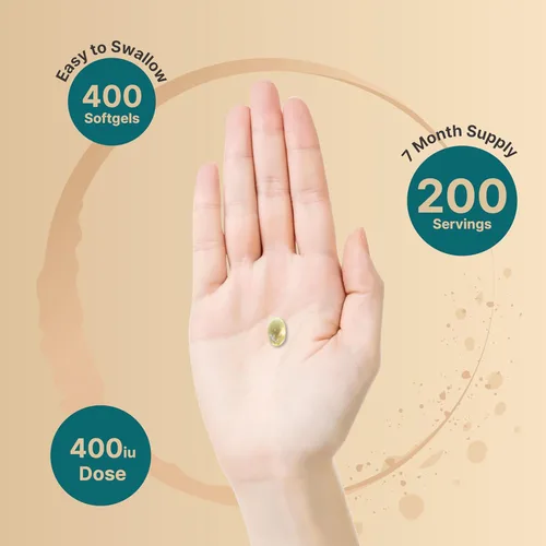 Miniatura 4 de NatureBell Cápsulas blandas de aceite de vitamina E, 400iu por porción, 400 píldoras Suplementos antioxidantes esenciales, forma de fácil