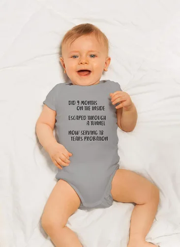 Miniatura 12 de CBTwear Did 9 Month, Escaped Through a Tunnel, Serving 18 Years Baby Body Unisex Comfy Humor
