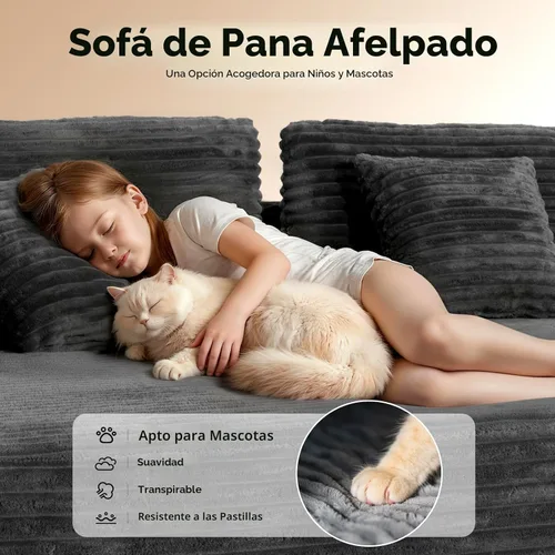 Miniatura 8 de CAMMOO Sofá modular Cloud de 108 pulgadas en una caja, sofá modular comprimido con asiento profundo, sofás de pana sin hueso, sofá en forma de L Gris