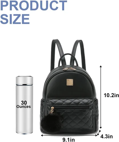 Miniatura 7 de Mini mochila de moda para niñas, bolso pequeño lindo de cuero a cuadros para mujer, mochilas pequeñas, Negro -, Mini mochila de moda para niñas