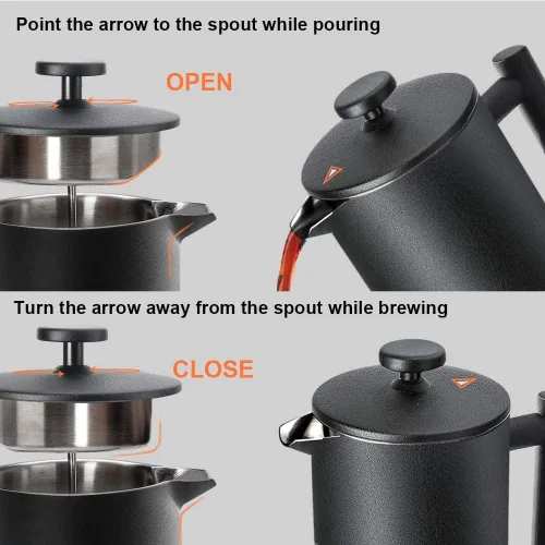 Miniatura 5 de Secura - Cafetera de prensa francesa de acero inoxidable 304 con 2 filtros adicionales