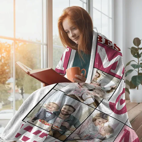 Miniatura 4 de Youltar Regalos personalizados para el día de la madre para mamá, manta de fotos personalizada de hija e hijo, 6 collages de fotos de 30 x 40