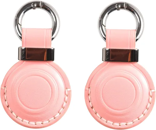 Miniatura 22 de Llavero de Cuero Genuino Compatible con Airtag, Soporte Seguro para Llavero de Air Tag Funda de Cubierta Anillo de Llavero Accesorios - Rosa V2.0