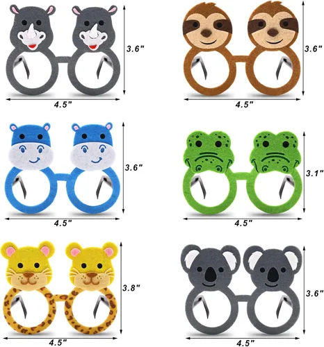 Miniatura 2 de Bessmoso Paquete de 12 vasos de animales de la selva, disfraz de safari, regalos de fiesta, 12 tipos de anteojos para zoológico de mascotas, fiesta