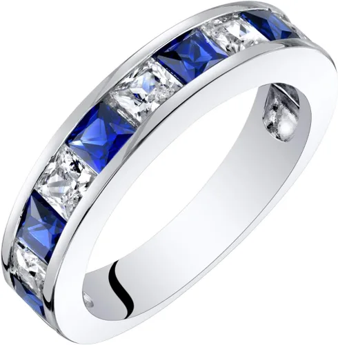 PEORA Anillo de boda Half Eternity para mujer, plata de ley 925 con piedras preciosas de corte princesa, tallas 5 a 9