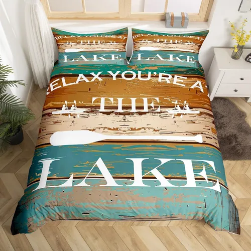 Miniatura 32 de Lake House - Juego de funda de edredón tamaño individual, estilo rústico de granja vieja para niños, adolescentes y adultos, decoración