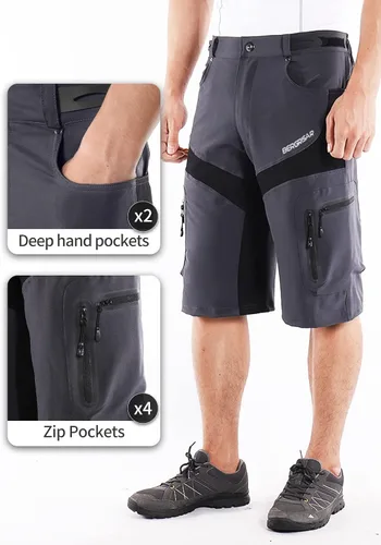 Miniatura 5 de BERGRISAR Pantalones cortos de ciclismo para hombre, corte holgado, con 6 bolsillos