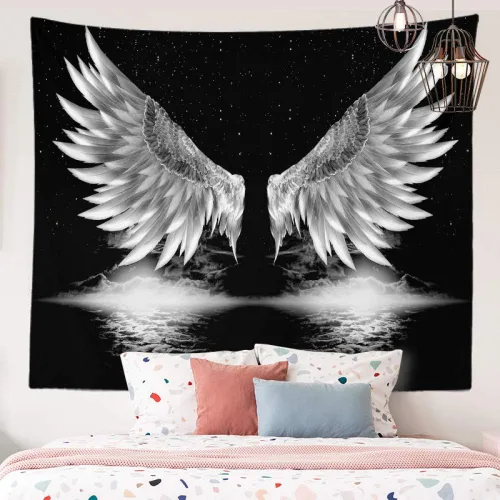 Miniatura 5 de YlobdolY Tapiz para colgar en la pared, estético, psicodélico, bohemio, psicodélico, divertido, hippie, alas de ángel, decoración artística