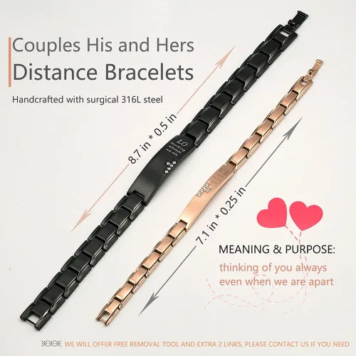 Miniatura 2 de Wolentty Pulseras de distancia para parejas, pulseras a juego, regalo para el día de San Valentín