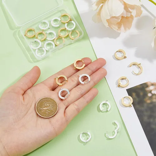Miniatura 3 de DICOSMETIC 24 aretes Huggie con bucle, 2 colores, redondos, ganchos, aretes de acero inoxidable, para hacer joyas, agujero: 0.055 in, pin: 0.039 in