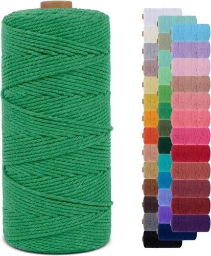 Miniatura 64 de Cuerda de macramé de 0.079 in para 219 yardas, cuerda de algodón natural para manualidades, hilo de cuerda de macramé de colores para colgar