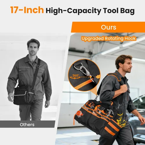 Miniatura 6 de Bolsa de herramientas resistente, bolsas de herramientas de 17 pulgadas para hombres con múltiples bolsillos, bolsa organizadora de herramientas