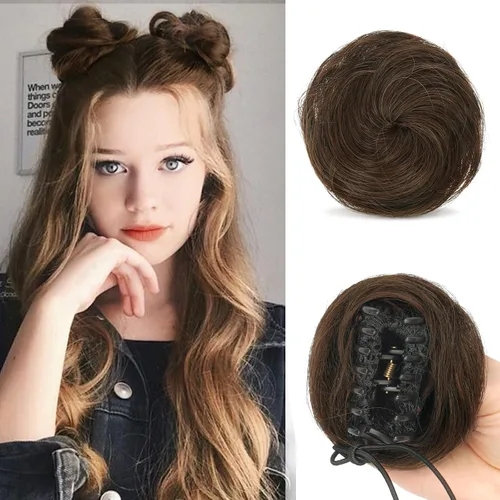 Miniatura 19 de Sofeiyan 2 piezas de extensión de cabello rizado ondulado en forma de moño desordenado, mini moño desordenado con banda elástica, peluca sintética
