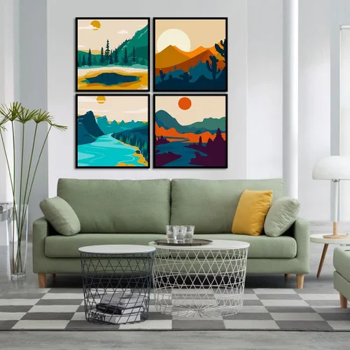 Miniatura 7 de FQOVKYN Paquete de 4 pinturas de atardecer por números para adultos principiantes, pintura de paisajes por números sobre lienzo, pintura acrílica