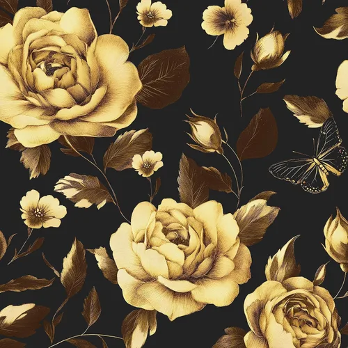 Miniatura 11 de Papel tapiz vintage de hongos para despegar y pegar, papel de contacto floral negro y dorado, papel de pared bohemio para pegar en el gabinete