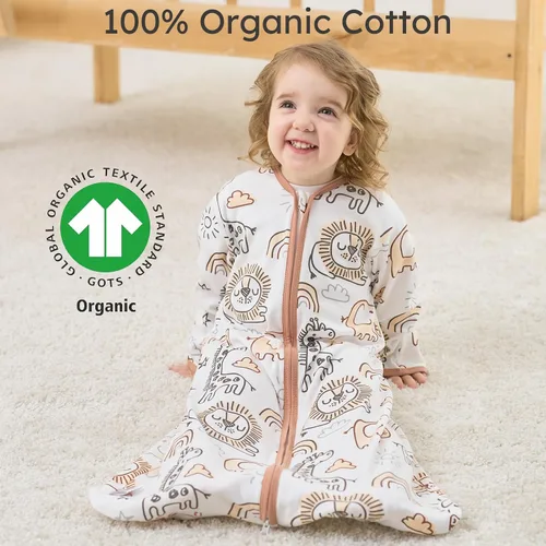 Miniatura 4 de Yoofoss - Saco de dormir para bebé de 0 a 6 meses, manta de manga larga para bebé, 100% algodón, TOG 0.5, cremallera de 2 vías, saco de dormir