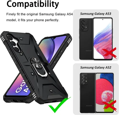 Miniatura 7 de Miimall Funda resistente para Samsung Galaxy A54 0.18 oz, cuerpo completo, soporte de anillo giratorio, protección a prueba de caídas de grado