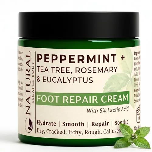 Miniatura 10 de Natural Escapes Crema de pies de menta + romero, eucalipto y árbol de té para talones y pies secos agrietados, loción hidratante para pies