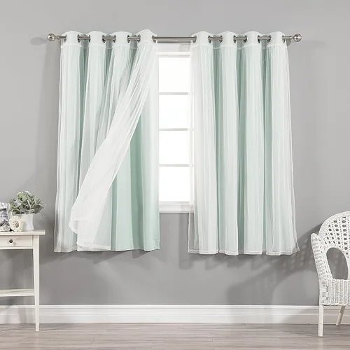 Miniatura 14 de Best Home Fashion Mix and Match - Juego de 4 cortinas de tul transparente y opacas, con ojales de acero inoxidable y níquel Rosa empolvado