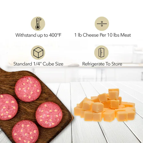 Miniatura 3 de The Sausage Maker® Queso cheddar de alta temperatura 5 libras de queso de alta temperatura para hacer salchichas, cubo cortado en cubitos de 1/4