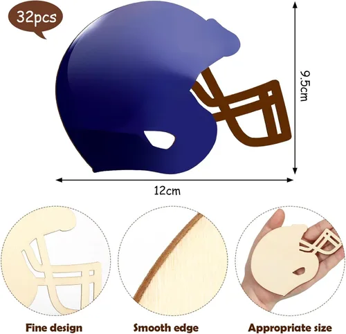 Miniatura 2 de Yookeer 32 piezas de madera para manualidades de fútbol sin terminar, casco de hockey de fútbol americano con recortes de madera para pintar