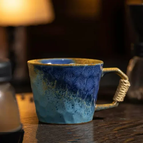 Miniatura 6 de Taza única de estilo vintage japonés retro primitivo, hecha a mano en cerámica con barniz libre de plomo, taza de té artesanal, cómoda asa, taza