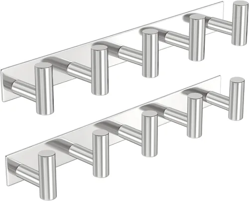 Miniatura 20 de PMMASTO Perchero montado en la pared, 3 ganchos de pared en forma de T para colgar, riel de ganchos para abrigos de acero inoxidable resistente