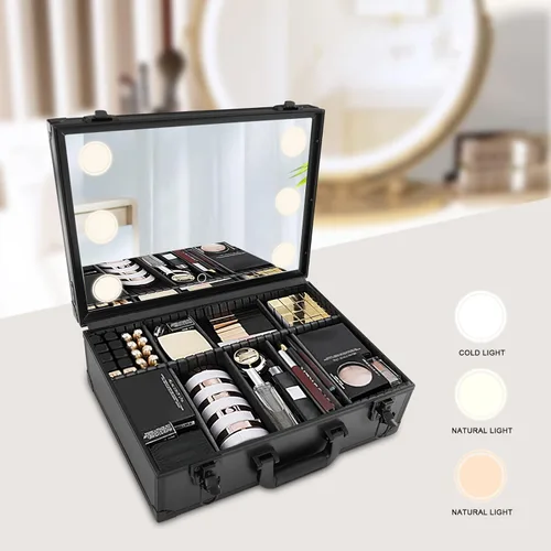 Miniatura 2 de Estuche de tren de maquillaje, organizador portátil de cosméticos de maquillaje de belleza, Negro2, Portátil