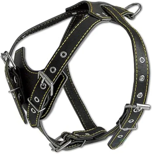 Arnés de perro de cuero genuino negro, mediano pecho de 25.5 a 29 pulgadas, correas ajustables de 1 pulgada de ancho
