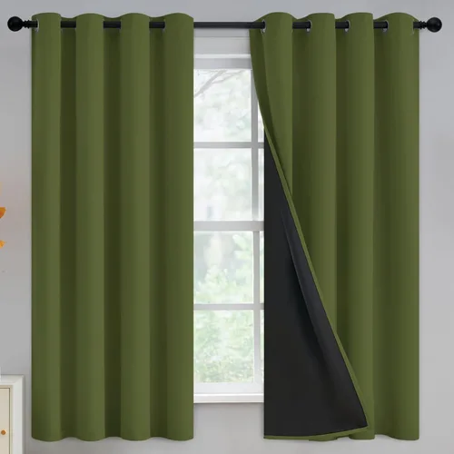 Miniatura 22 de Yakamok Cortinas negras, cortinas de ventana con aislamiento térmico y eficiencia energética para dormitorio, cortinas opacas completas y cortinas
