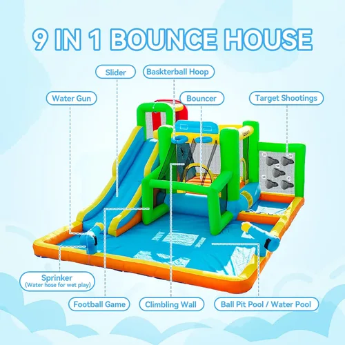 Miniatura 3 de FBSPORT - Castillo inflable con tobogán acuático, casa de rebote para niños, para interiores y exteriores, con soplador de 550 W, castillo hinchable