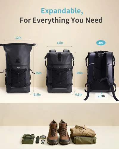 Miniatura 4 de ECOHUB Mochila impermeable para mujeres y hombres, bolsa seca resistente de 30L con cierre enrollable para viajes con funda impermeable IPX8