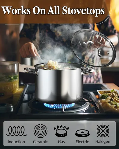 Miniatura 3 de Cook N Home Juego de utensilios de cocina de acero inoxidable con revestimiento de tres capas de 7 piezas, ollas y sartenes, juego de cocina