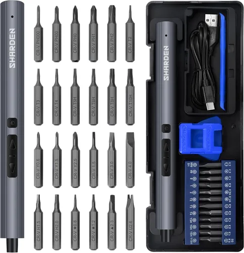 Miniatura 12 de SHARDEN Mini destornillador eléctrico, kit de destornillador eléctrico pequeño 29 en 1 con 24 puntas magnéticas, herramienta de reparación