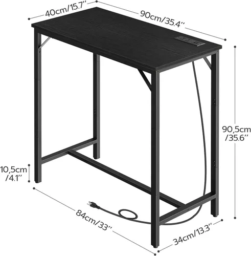 Miniatura 3 de HOOBRO Mesa de bar con estación de carga, mesa de pub rectangular, mesa de café alta, mesa de bar de altura de mostrador, mesa de comedor estrecha