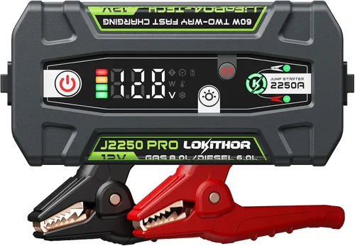 LOKITHOR J2250 PRO Arrancador de Salto con ConnectMax, Batería de Arranque para Coche LiFePO4 de 2250A para Motores de Gasolina de 8.0L y Diésel de