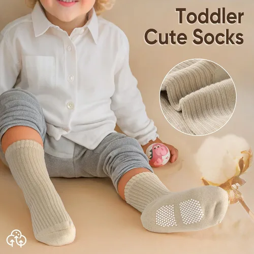 Miniatura 3 de HONGTEYA 9 pares de calcetines para niños pequeños, calcetines antideslizantes de algodón para bebés con agarres de 0 a 5 años