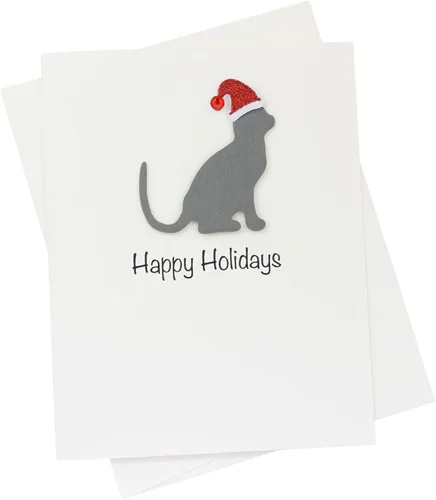 Miniatura 24 de Black Doodle Bernedoodle - Tarjetas de Navidad (10 unidades), hechas a mano, base blanca, perro con sombrero de Papá Noel Negro