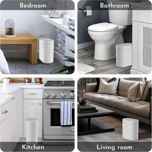Miniatura 7 de SYNCVIBE Basurero de baño con tapa de 2 galones delgado con sensor de movimiento, cubo de basura de plástico automático estrecho para dormitorio