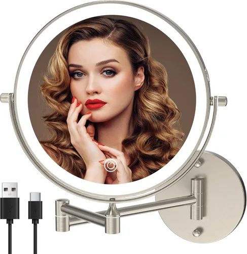 Miniatura 8 de Espejo de Tocador de Maquillaje Iluminado Recargable Montado en la Pared de 8 Pulgadas, Doble Cara 1X 10X con Aumento Espejo de Baño, 3