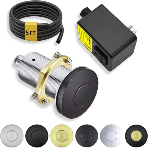 Miniatura 10 de Kit de interruptor de aire para eliminación de basura BESTILL - Certificado UL, botón de presión de 3.6" de largo en acero inoxidable con acabado